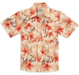 Boy's Ely Cattleman Short Sleeve Hawaiian Horse Print Snap Shirt- Tan & Ecru - Ely Cattleman