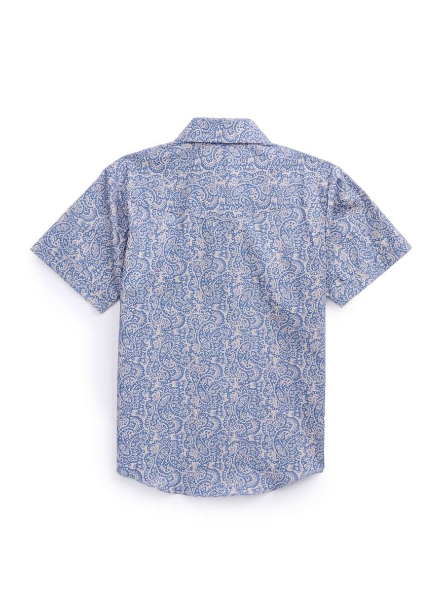 Boy's Ely Cattleman Short Sleeve Paisley Print Snap Shirt- Navy - Ely Cattleman - Flyclothing LLC