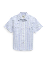 Boy's Ely Cattleman Short Sleeve White Geo Print Snap Shirt