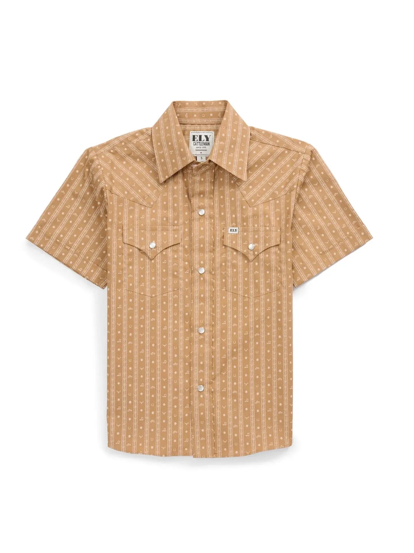 Boy's Ely Cattleman Short Sleeve Western Motif Print Snap Shirt - Ely Cattleman - Flyclothing LLC