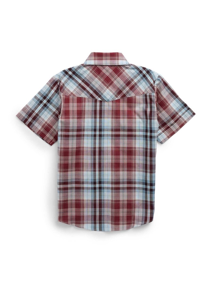 Boy's Ely Cattleman Short Sleeve Burgundy Plaid Western Snap Shirt - Ely Cattleman - Flyclothing LLC