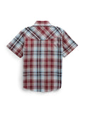 Boy's Ely Cattleman Short Sleeve Burgundy Plaid Western Snap Shirt - Ely Cattleman