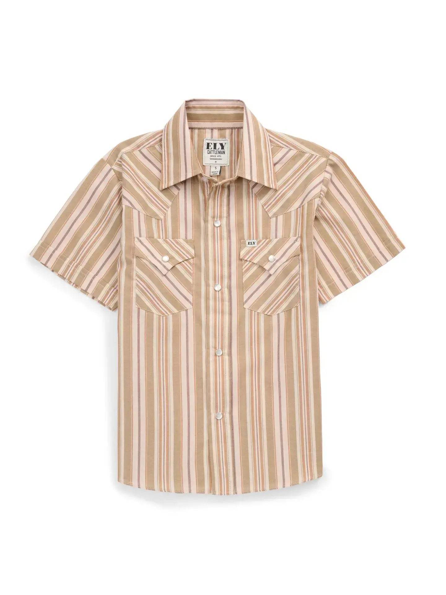 Boy's Ely Cattleman Short Sleeve Olive Stripe Western Snap Shirt - Ely Cattleman - Flyclothing LLC