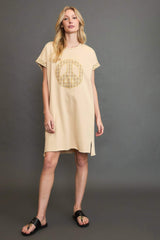 Umgee Peace Plaid Applique Short Sleeve Mini Dress - Trendsi - Flyclothing LLC