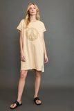 Umgee Peace Plaid Applique Short Sleeve Mini Dress - Trendsi