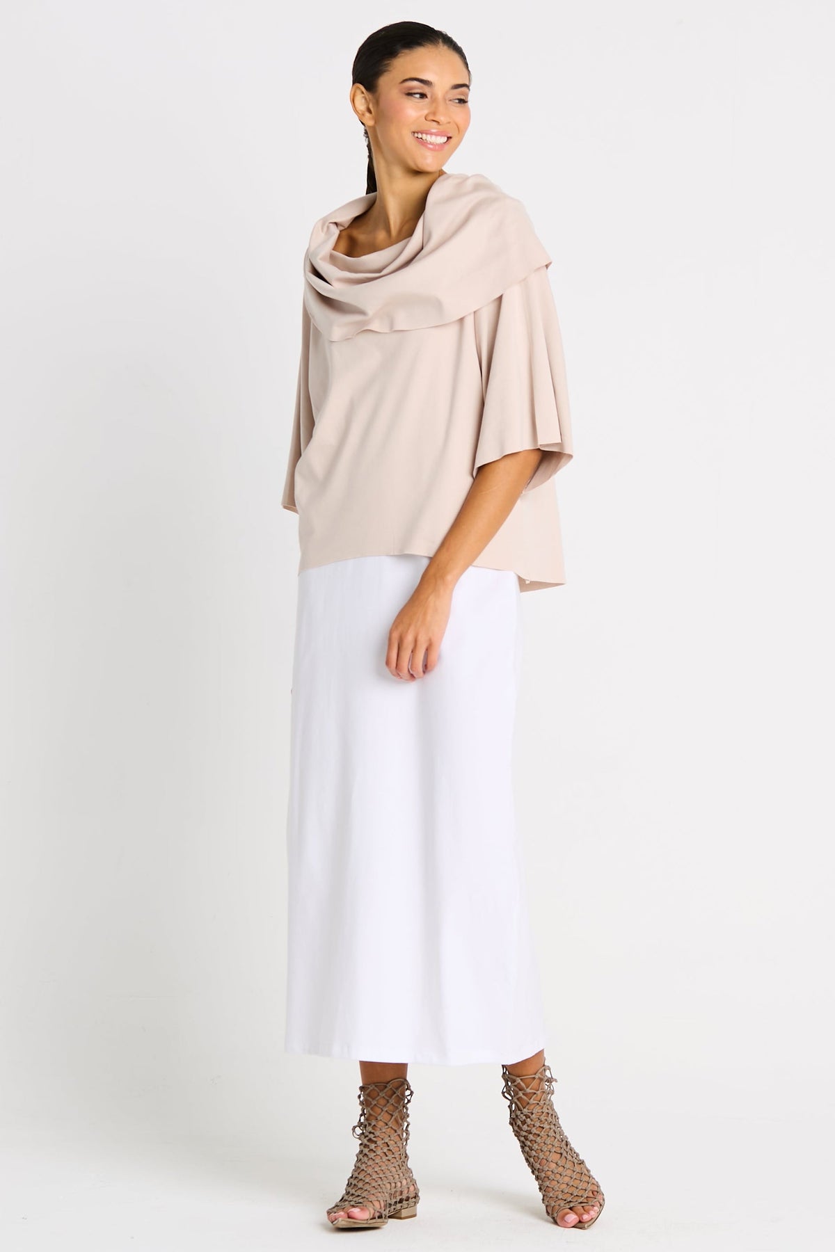 Pima Cotton Jackie O Top - Putty - PLANET by Lauren G - Flyclothing LLC