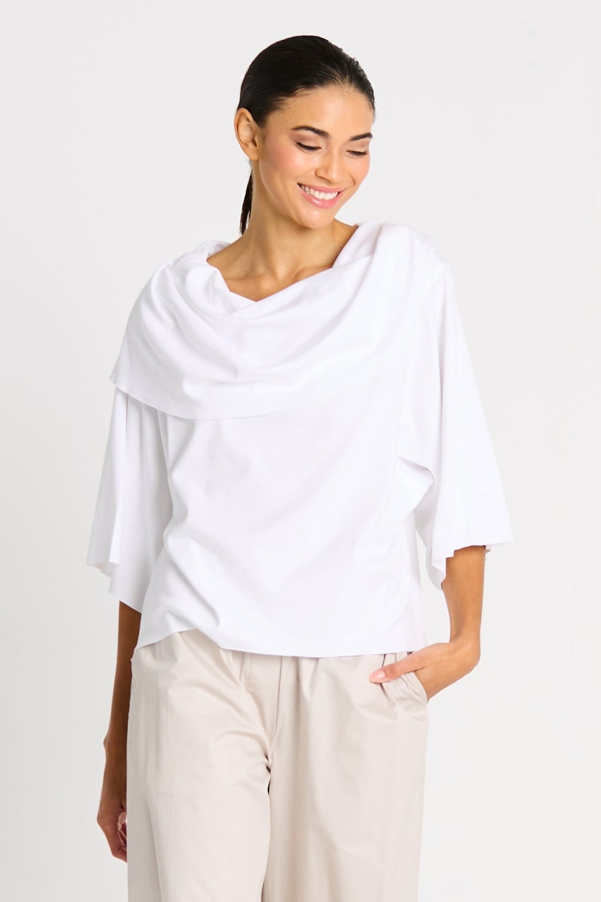 Pima Cotton Jackie O Top - White - PLANET by Lauren G - Flyclothing LLC