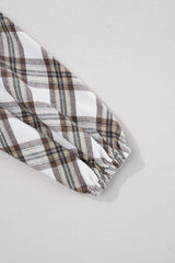 Full Size Plaid Collared Neck Balloon Sleeve Mini Shirt Dress - Trendsi - Flyclothing LLC