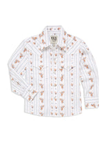 Boy's Ely Cattleman Long Sleeve Floral Stripe Print Snap Shirt- Brown & White