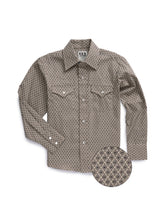 Boy's Ely Cattleman Long Sleeve Medallion Print Western Snap Shirt- Teal & Khaki