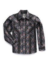 Boy's Ely Cattleman Long Sleeve Aztec Print Western Snap Shirt- Blue & Black - Ely Cattleman - Flyclothing LLC