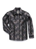 Boy's Ely Cattleman Long Sleeve Aztec Print Western Snap Shirt- Blue & Black - Ely Cattleman