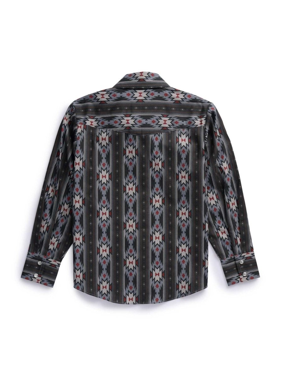 Boy's Ely Cattleman Long Sleeve Aztec Print Western Snap Shirt- Blue & Black - Ely Cattleman - Flyclothing LLC