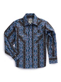 Boy's Ely Cattleman Long Sleeve Aztec Print Western Snap Shirt- Blue & Black - Ely Cattleman