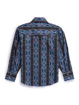 Boy's Ely Cattleman Long Sleeve Aztec Print Western Snap Shirt- Blue & Black - Ely Cattleman - Flyclothing LLC