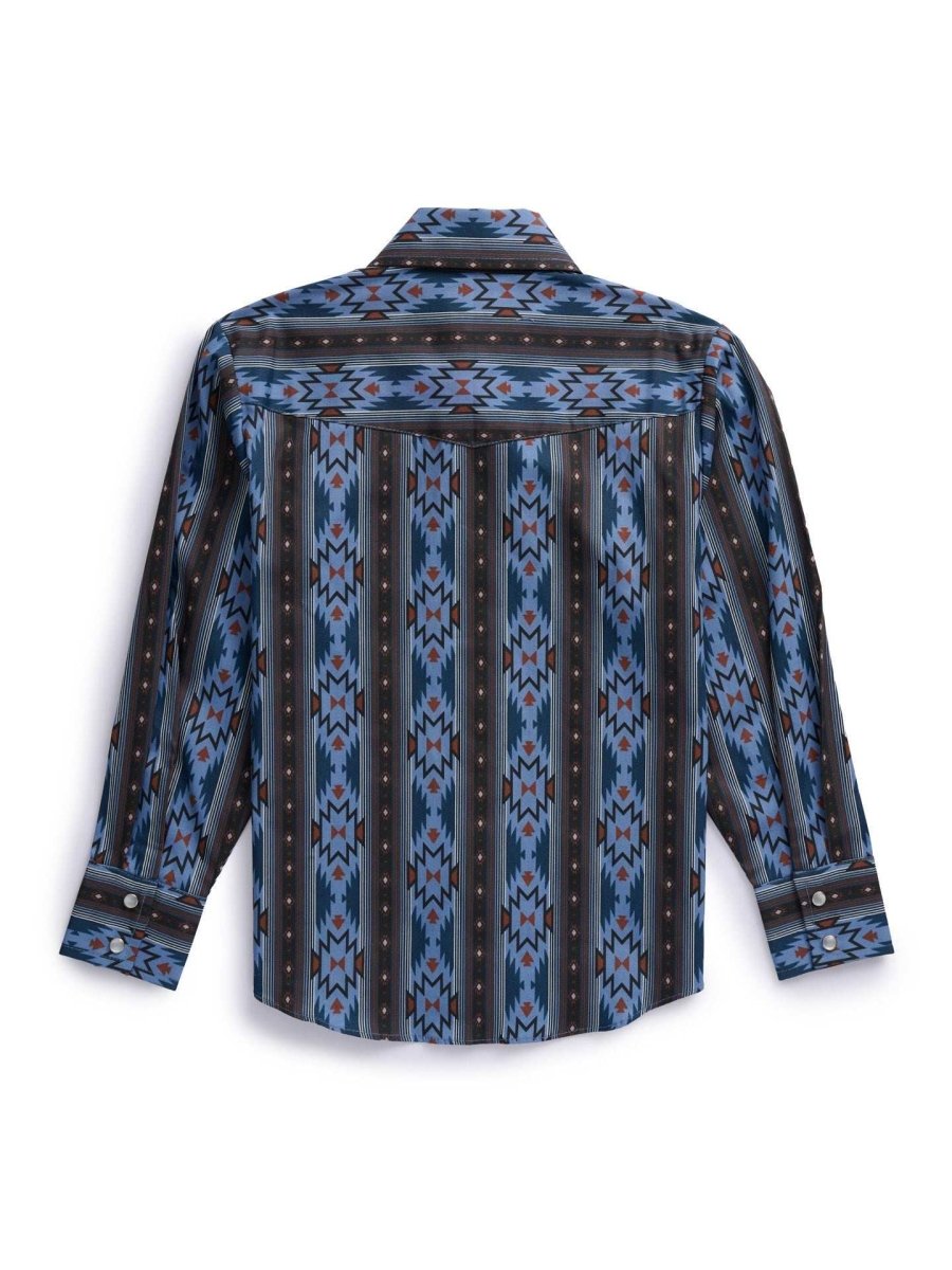 Boy's Ely Cattleman Long Sleeve Aztec Print Western Snap Shirt- Blue & Black - Ely Cattleman - Flyclothing LLC