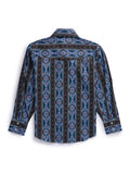 Boy's Ely Cattleman Long Sleeve Aztec Print Western Snap Shirt- Blue & Black - Ely Cattleman