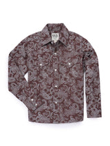 Boy's Ely Cattleman Long Sleeve Paisley Print Snap Shirt- Denim Blue & Burgundy - Ely Cattleman - Flyclothing LLC