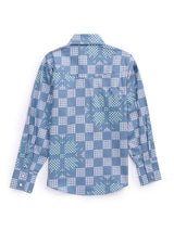 Boy's Ely Cattleman Long Sleeve Checkered Patchwork Print Snap Shirt- Denim Blue - Ely Cattleman - Flyclothing LLC