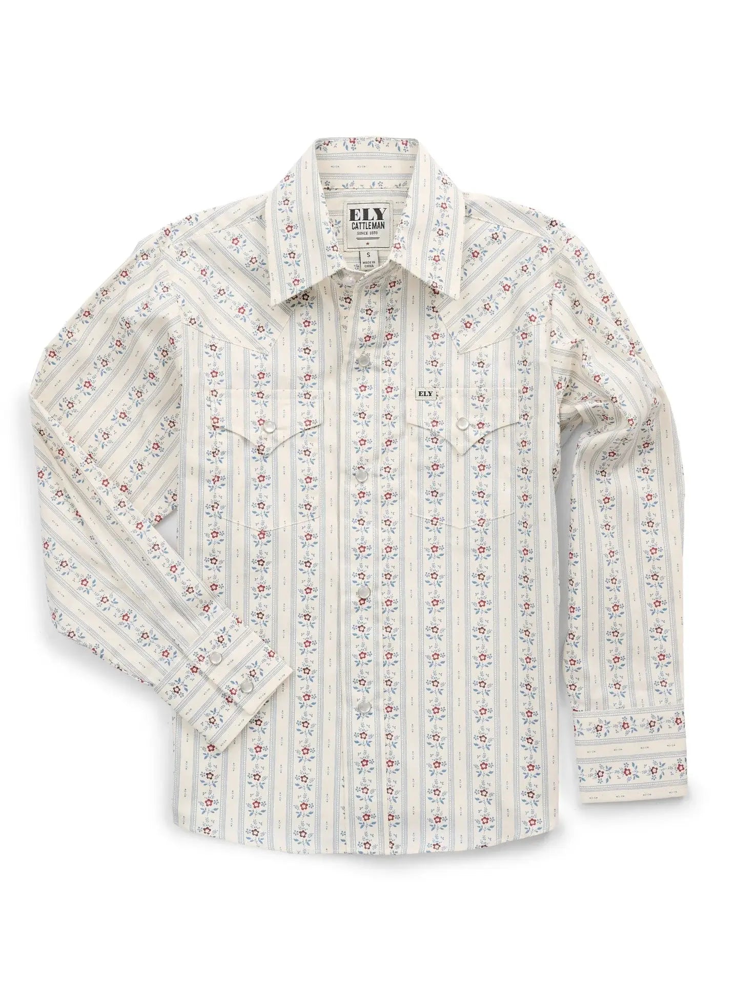 Boy's Ely Cattleman Long Sleeve Wallpaper Floral Print Snap Shirt-Ecru - Ely Cattleman - Flyclothing LLC
