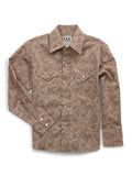 Boy's Ely Cattleman Long Sleeve Paisley Print Snap Shirt- Khaki - Ely Cattleman - Flyclothing LLC