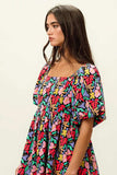 BiBi Floral Print Puff Square Neck Dress - Trendsi - Flyclothing LLC
