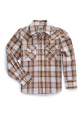 Boy's Ely Cattleman Long Sleeve Textured Plaid Western Snap Shirt- Teal & Khaki - Ely Cattleman