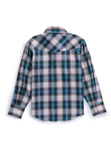 Boy's Ely Cattleman Long Sleeve Textured Plaid Western Snap Shirt- Teal & Khaki - Ely Cattleman - Flyclothing LLC