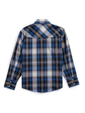 Boy's Ely Cattleman Long Sleeve Textured Plaid Western Snap Shirt- Blue & Burgundy - Ely Cattleman