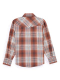 Boy's Ely Cattleman Long Sleeve Textured Plaid Western Snap Shirt- Rust & Navy - Ely Cattleman