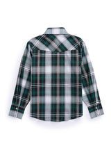 Boy's Ely Cattleman Long Sleeve Textured Green Plaid Western Snap Shirt