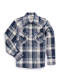 Boy's Ely Cattleman Long Sleeve Textured Plaid Western Snap Shirt- Navy & Rust - Ely Cattleman
