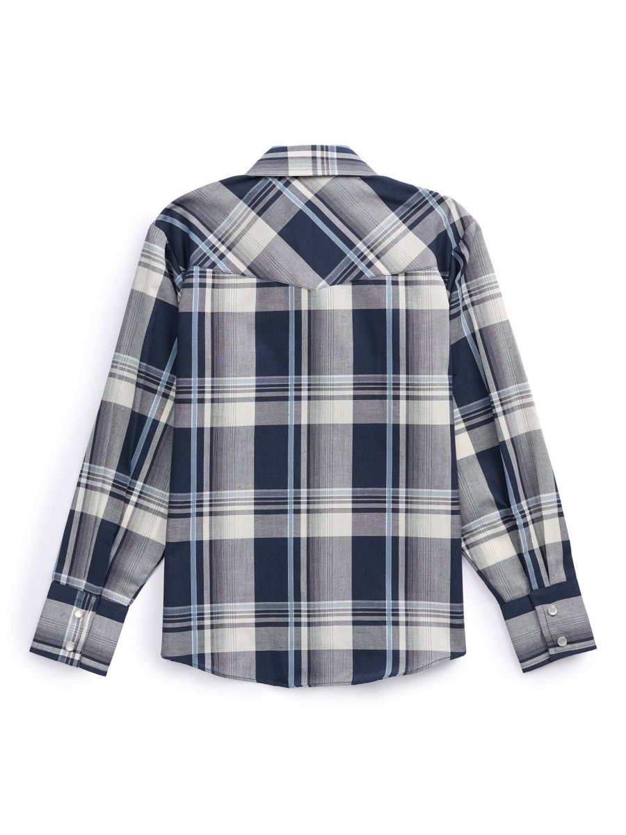 Boy's Ely Cattleman Long Sleeve Textured Plaid Western Snap Shirt- Navy & Rust - Ely Cattleman - Flyclothing LLC