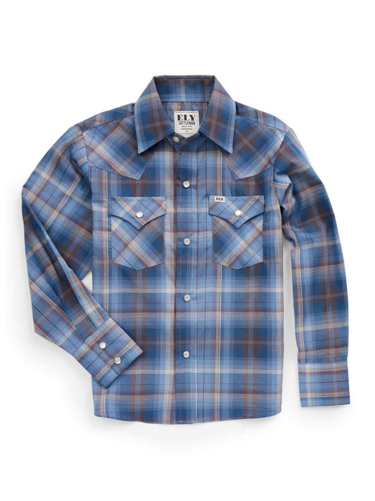 Boy's Ely Cattleman Long Sleeve Textured Plaid Western Snap Shirt-Navy - Ely Cattleman - Flyclothing LLC