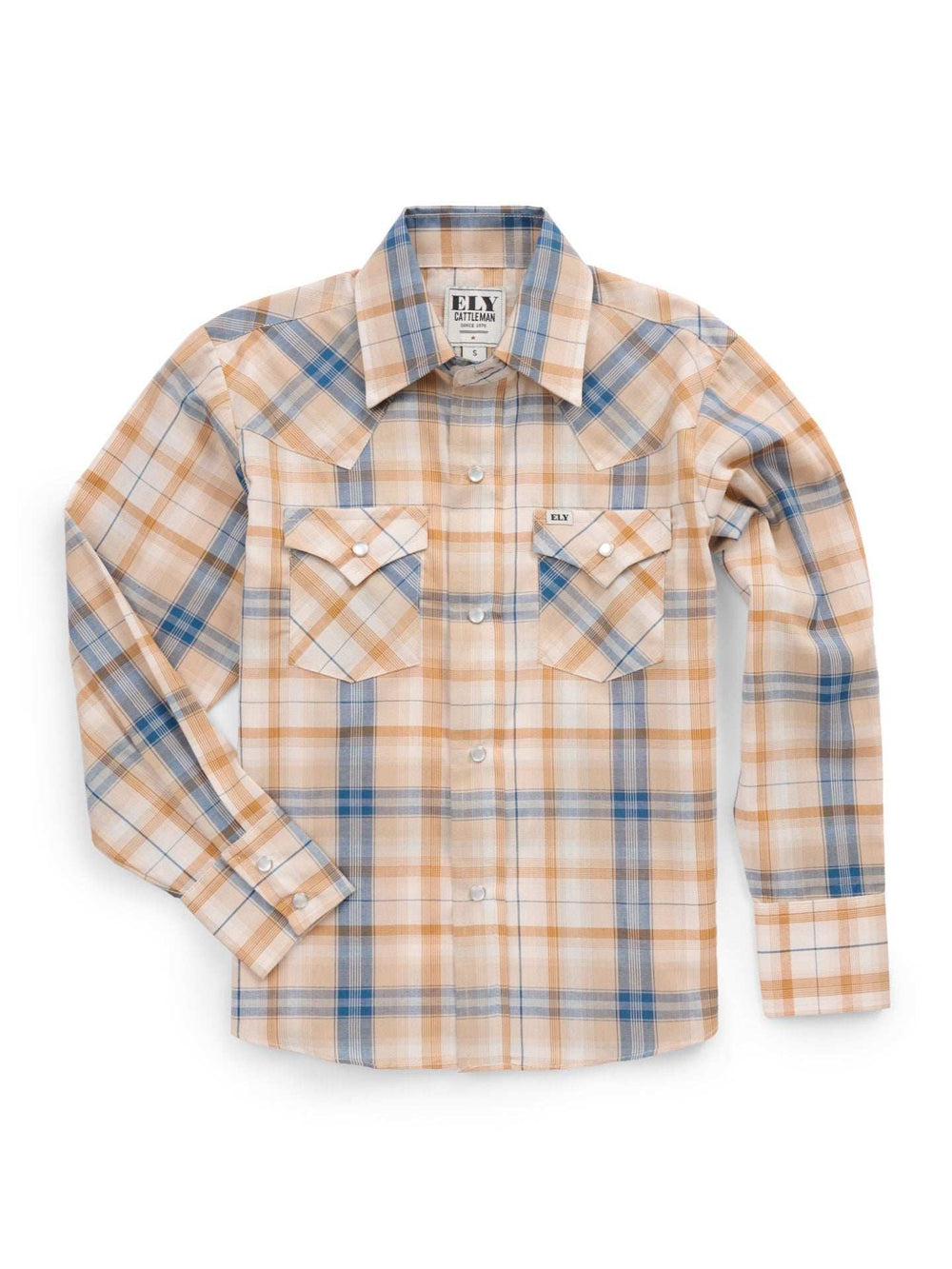 Boy's Ely Cattleman Long Sleeve Textured Plaid Western Snap Shirt-Tan - Ely Cattleman - Flyclothing LLC