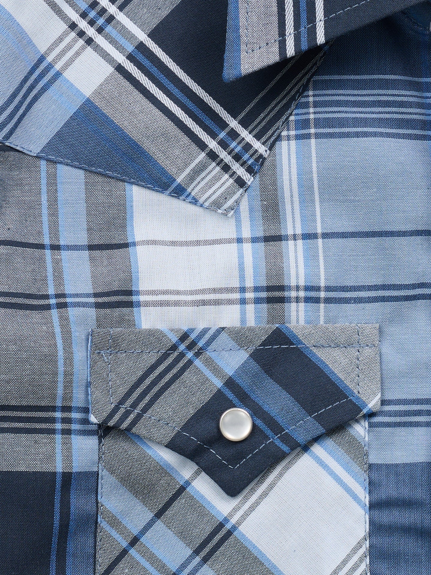 Boy's Ely Cattleman Long Sleeve Textured Plaid Western Snap Shirt- Blue