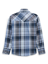 Boy's Ely Cattleman Long Sleeve Textured Plaid Western Snap Shirt- Blue