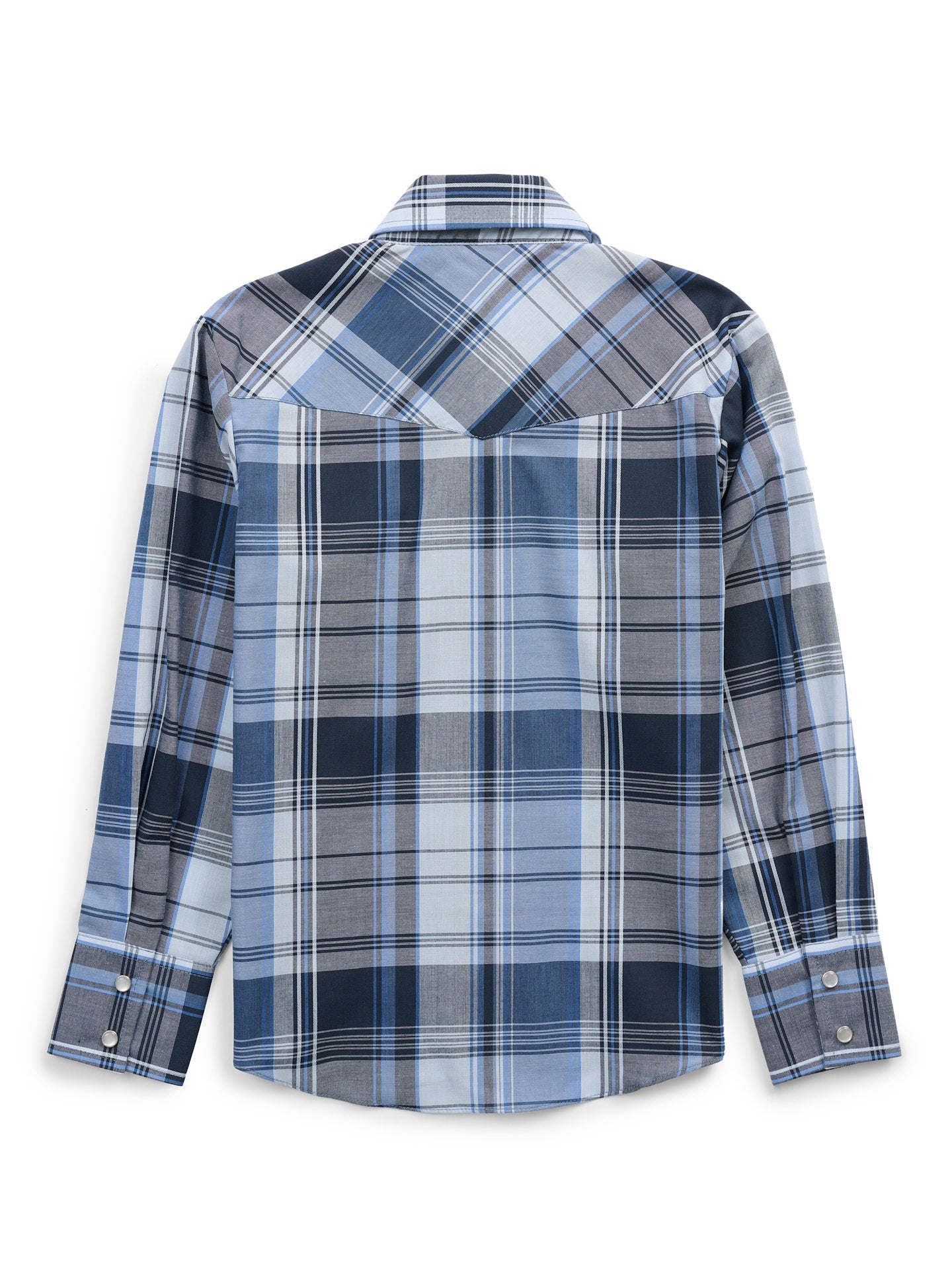 Boy's Ely Cattleman Long Sleeve Textured Plaid Western Snap Shirt- Blue