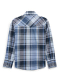 Boy's Ely Cattleman Long Sleeve Textured Plaid Western Snap Shirt- Blue - Ely Cattleman - Flyclothing LLC