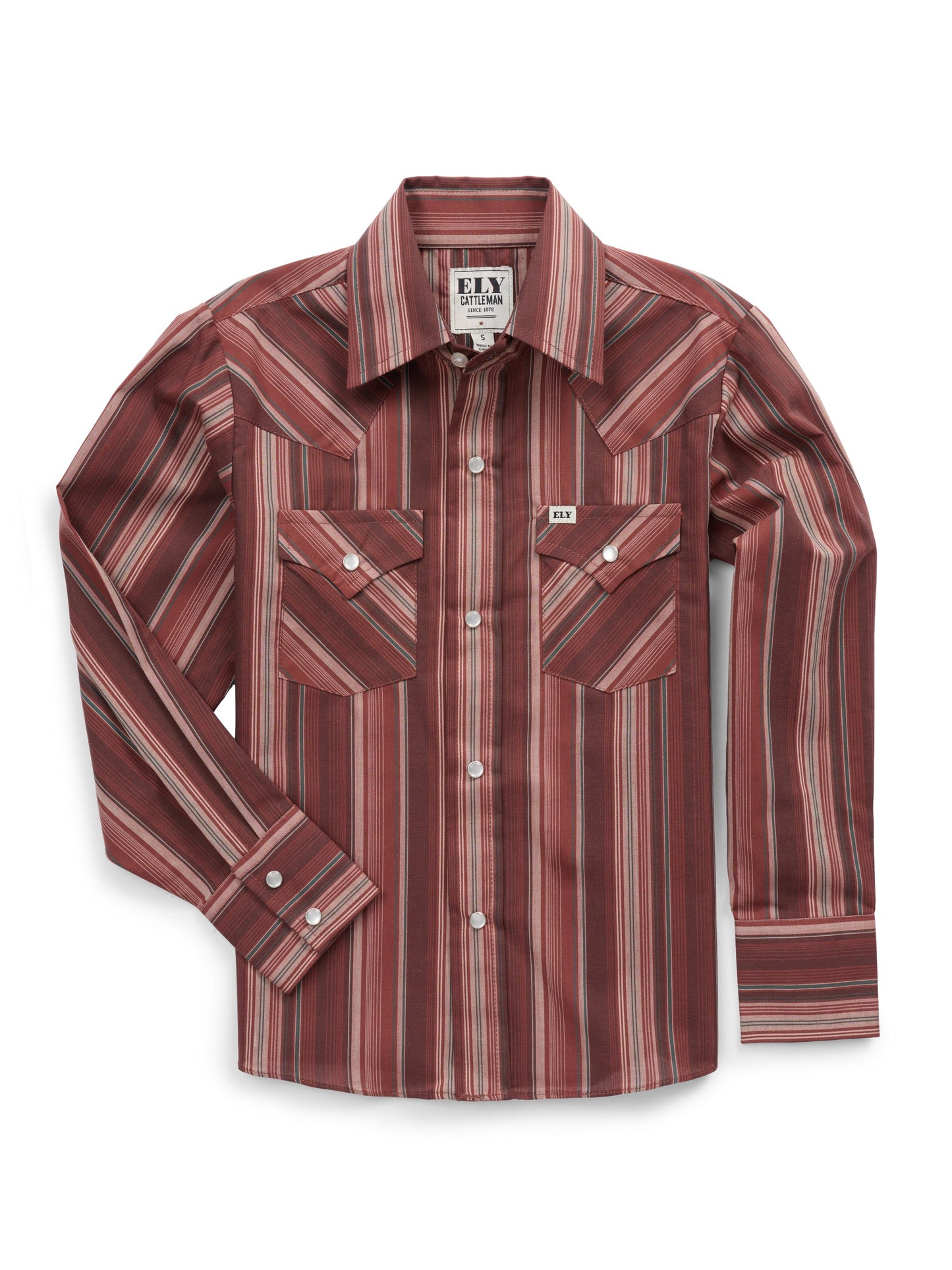Boy's Ely Cattleman Long Sleeve Textured Stripe Western Snap Shirt- Burgundy