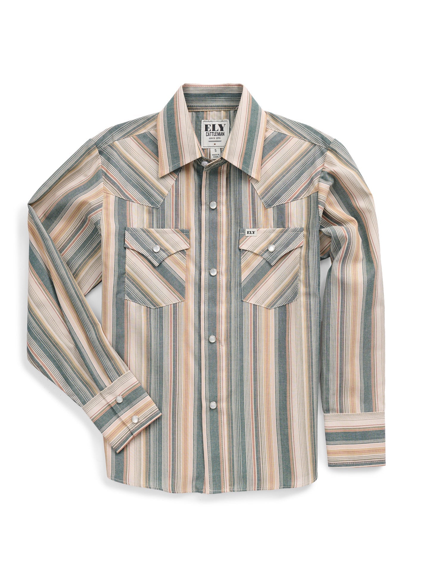 Boy's Ely Cattleman Long Sleeve Textured Ecru Stripe Western Snap Shirt