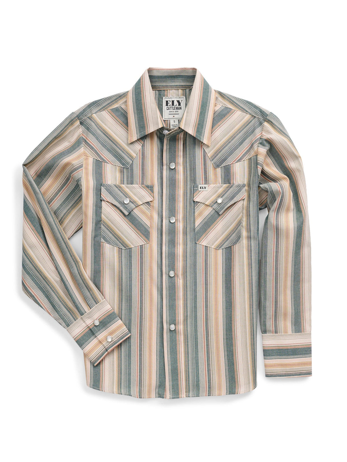 Boy's Ely Cattleman Long Sleeve Textured Ecru Stripe Western Snap Shirt