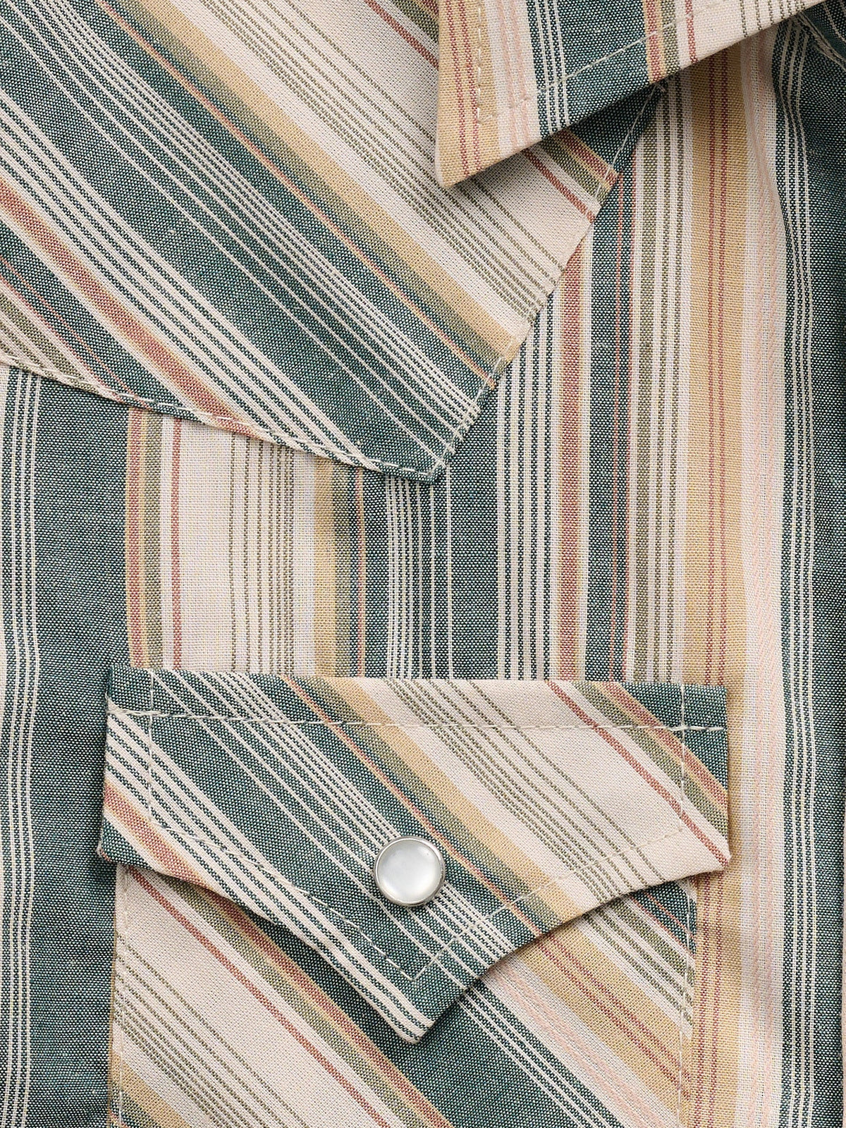 Boy's Ely Cattleman Long Sleeve Textured Ecru Stripe Western Snap Shirt
