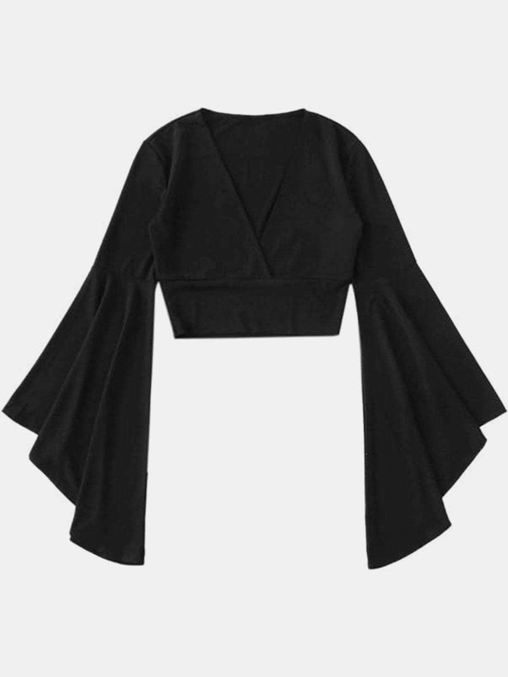 Plunge Flare Sleeve Cropped Top - Trendsi - Flyclothing LLC