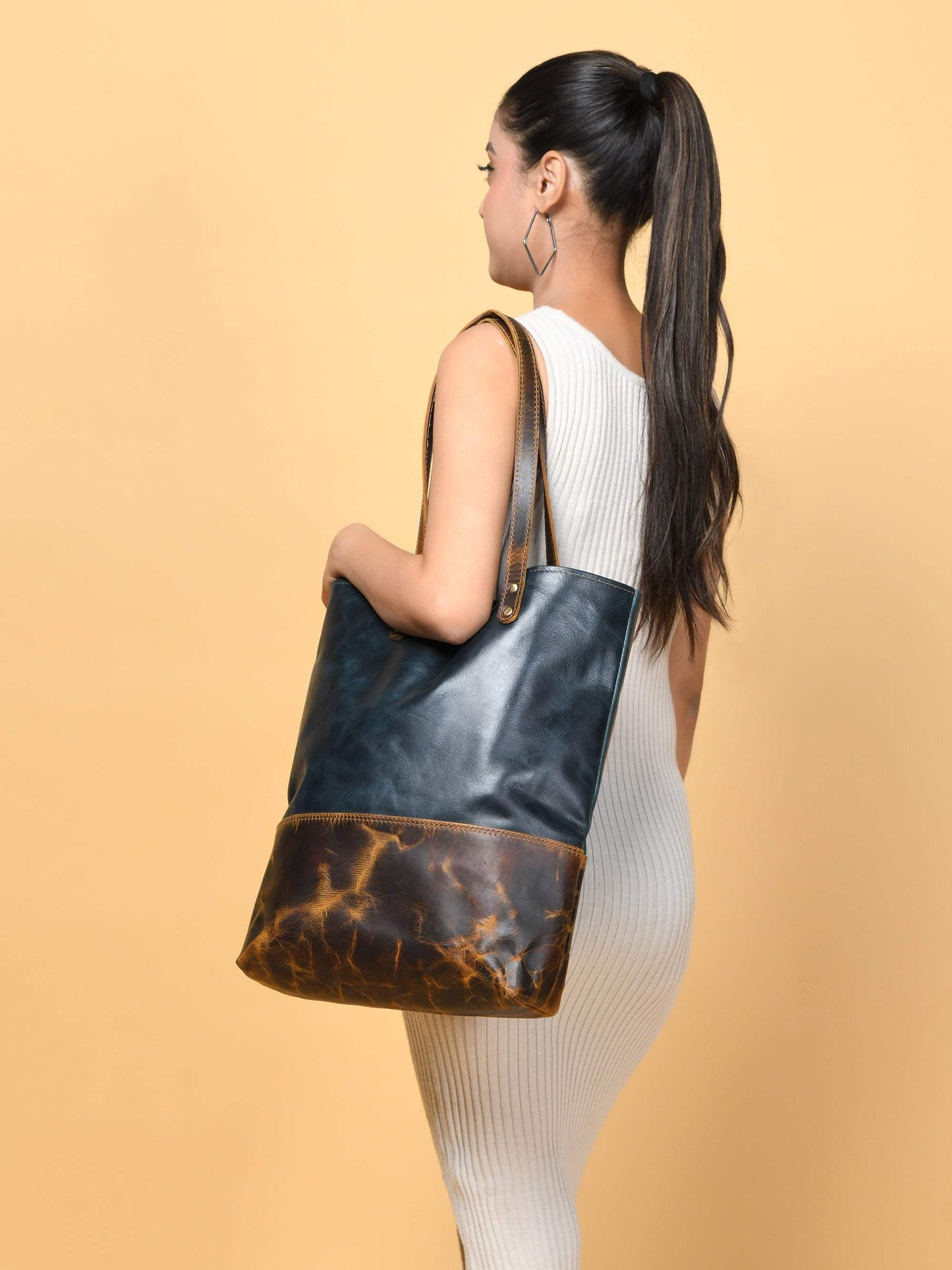 Blue Women's Leather Tote - Classy Leather Bags - Flyclothing LLC