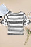 Stripe Half Sleeve Scoop Neck Top - Trendsi - Flyclothing LLC