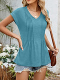 Casual V-Neck Pleated Front T-Shirt - Trendsi - Flyclothing LLC