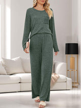 Round Neck Long Sleeve Top and Pants Set - Trendsi - Flyclothing LLC