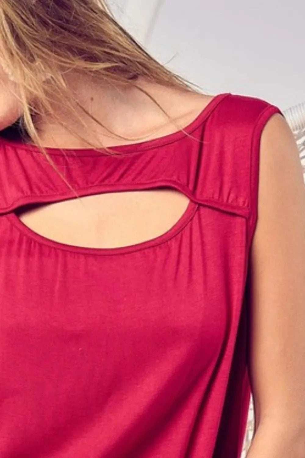 BiBi Rayon Span Knit With Cut Out Front Sleeveless Top - Trendsi - Flyclothing LLC
