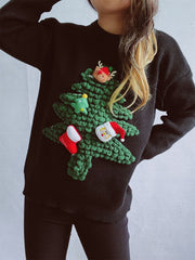 Christmas Tree Round Neck Long Sleeve Sweater - Trendsi